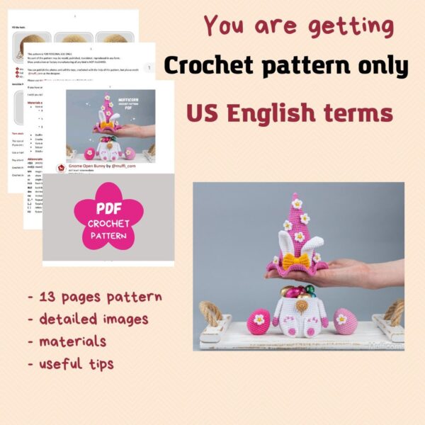 Crochet patterns Easter bunny and crochet egg pattern, Crochet bunny gnome amigurumi pattern, Crochet Easter decorations pattern - Image 5