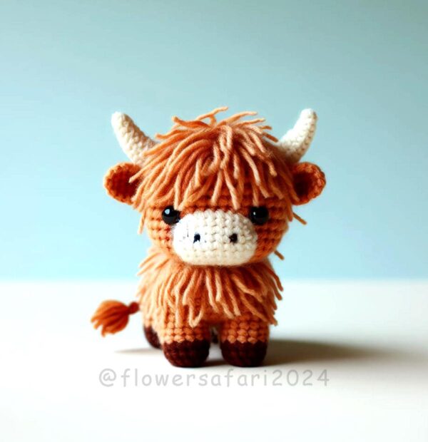 Tiny Highland Cow Crochet Pattern , Amigurumi Baby Animal Cattle With Crochet PDF Ebook , Animal Beginners Crochet Kids Toy Pattern